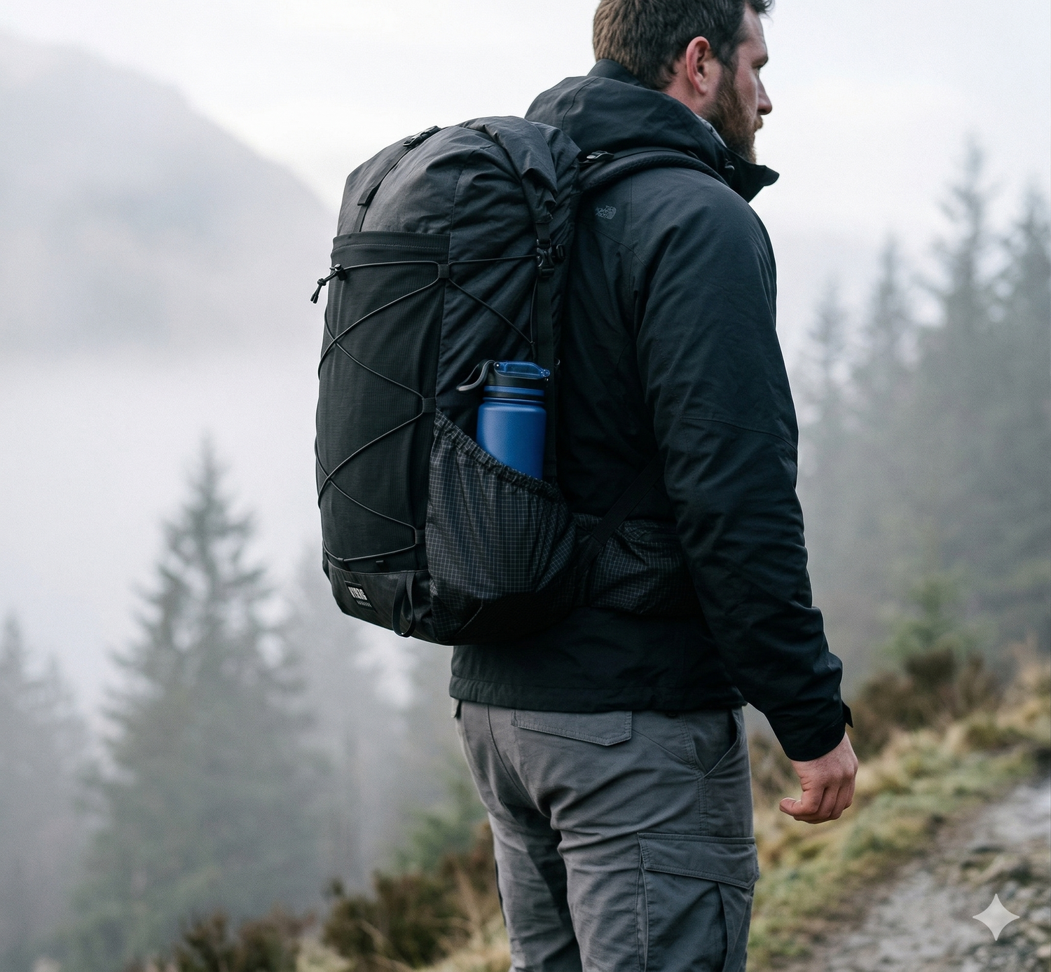 HYDRN Pro waterfles met filter | de fles zit in de rugzak