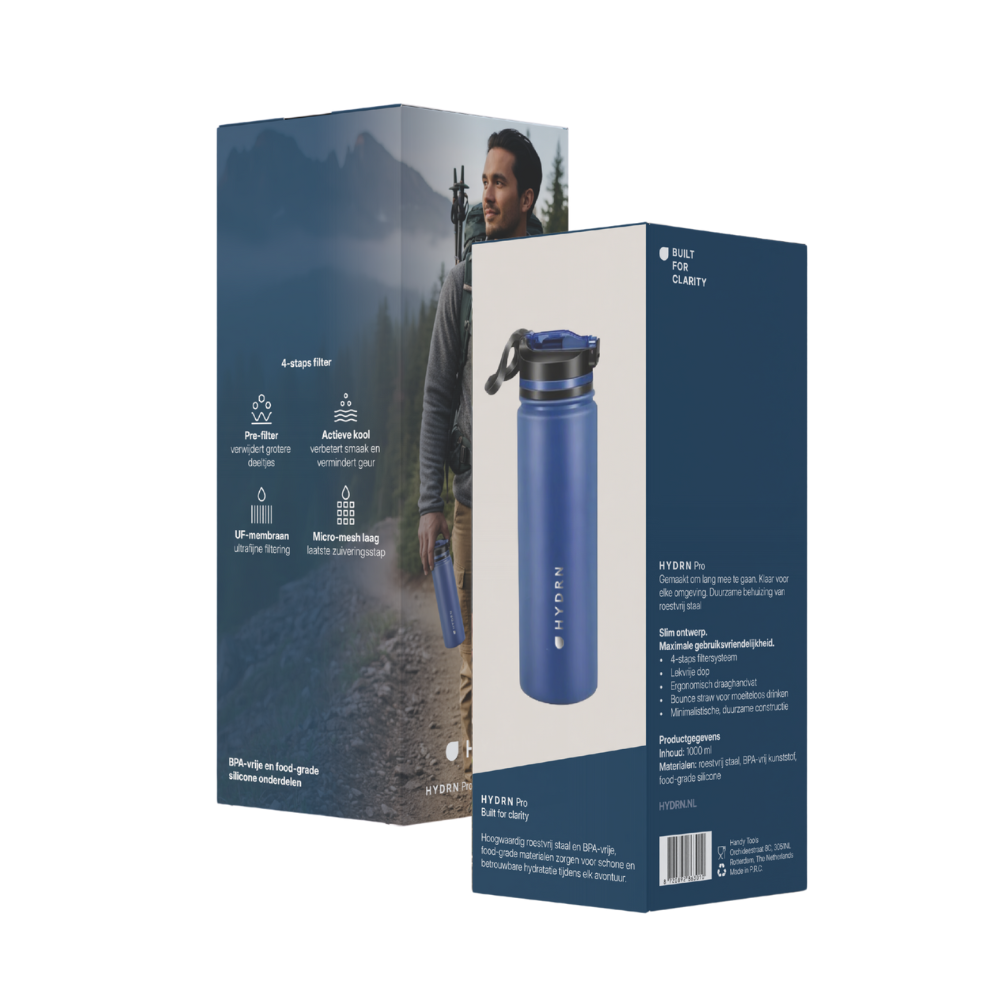 HYDRN Pro waterfles met filter | verpakking